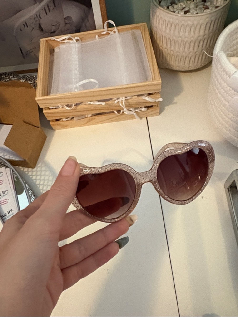GAP Pink Glitter Heart Sunglasses